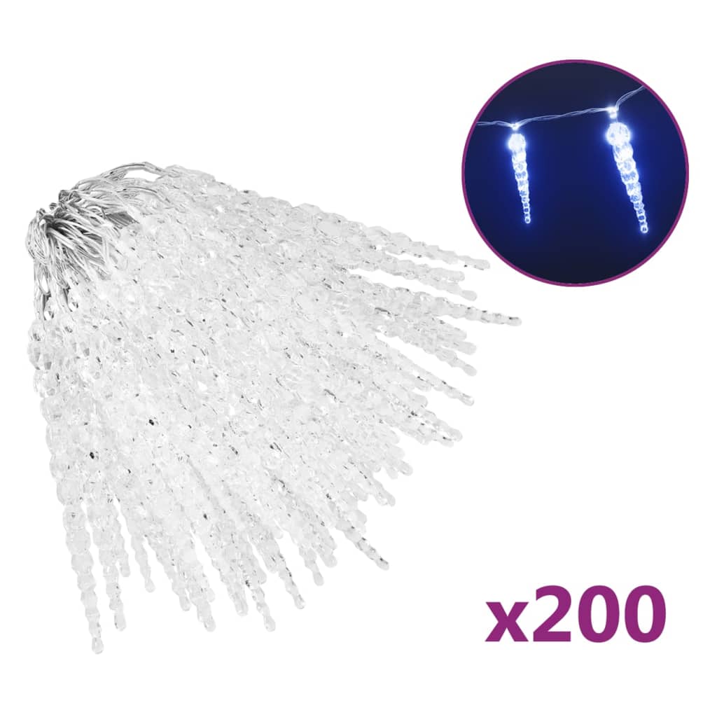 vidaXL Julbelysning istappar 200 st blå akryl