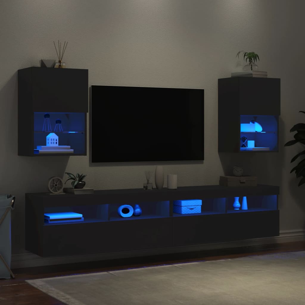 vidaXL Tv-bänk med LED-belysning 2 st svart 40,5x30x60 cm