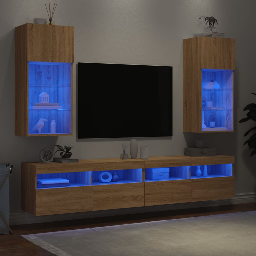 vidaXL Tv-bänk med LED-belysning 2 st sonoma-ek 40,5x30x90 cm