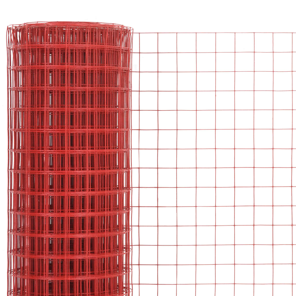 vidaXL Hönsnät stål med PVC-beläggning 25x1,5 m röd