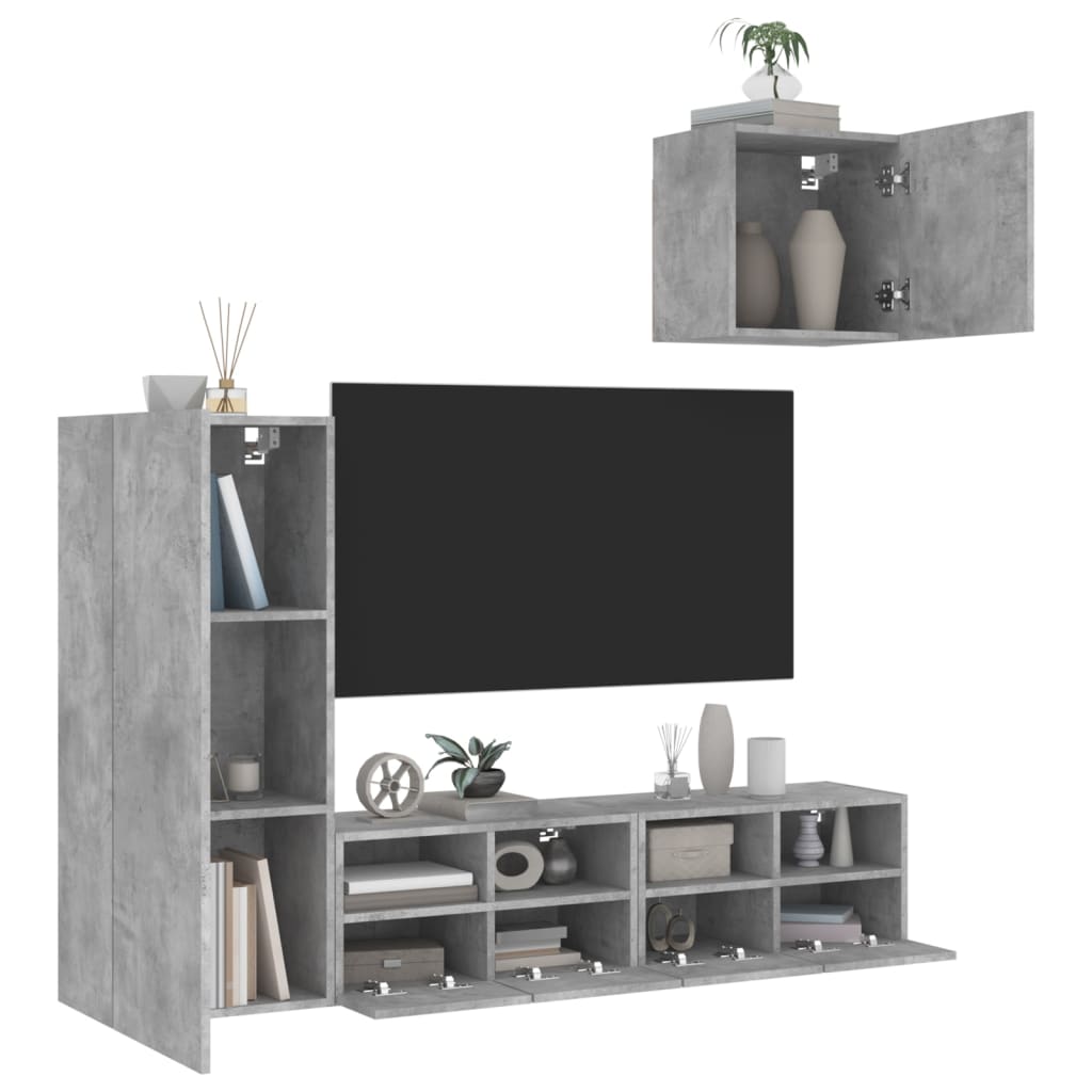 vidaXL Väggmonterade TV-enheter 4 delar betonggrå konstruerat trä