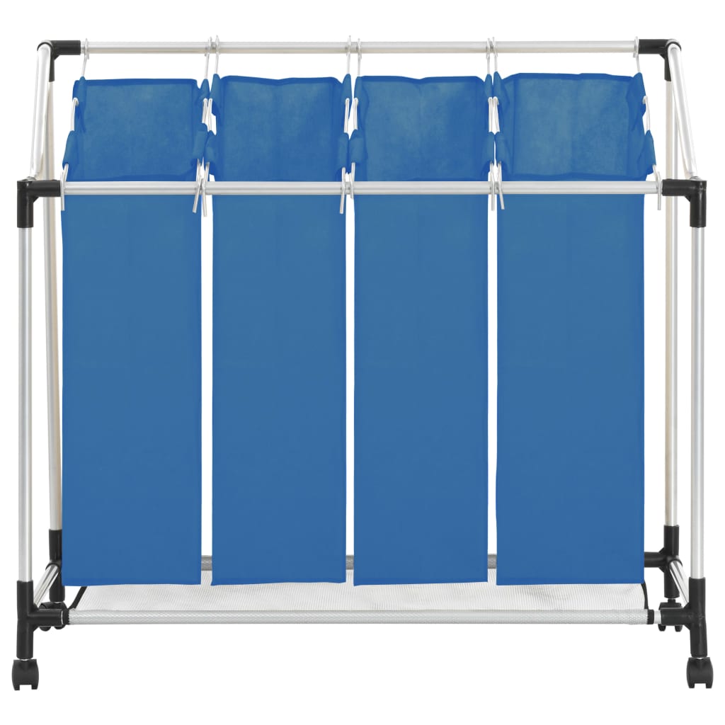 vidaXL Tvättsorterare med 4 påsar blå stål