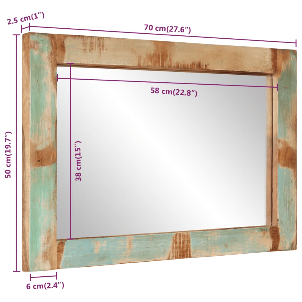 vidaXL Spegel 70x50 cm massivt återvunnet trä och glas