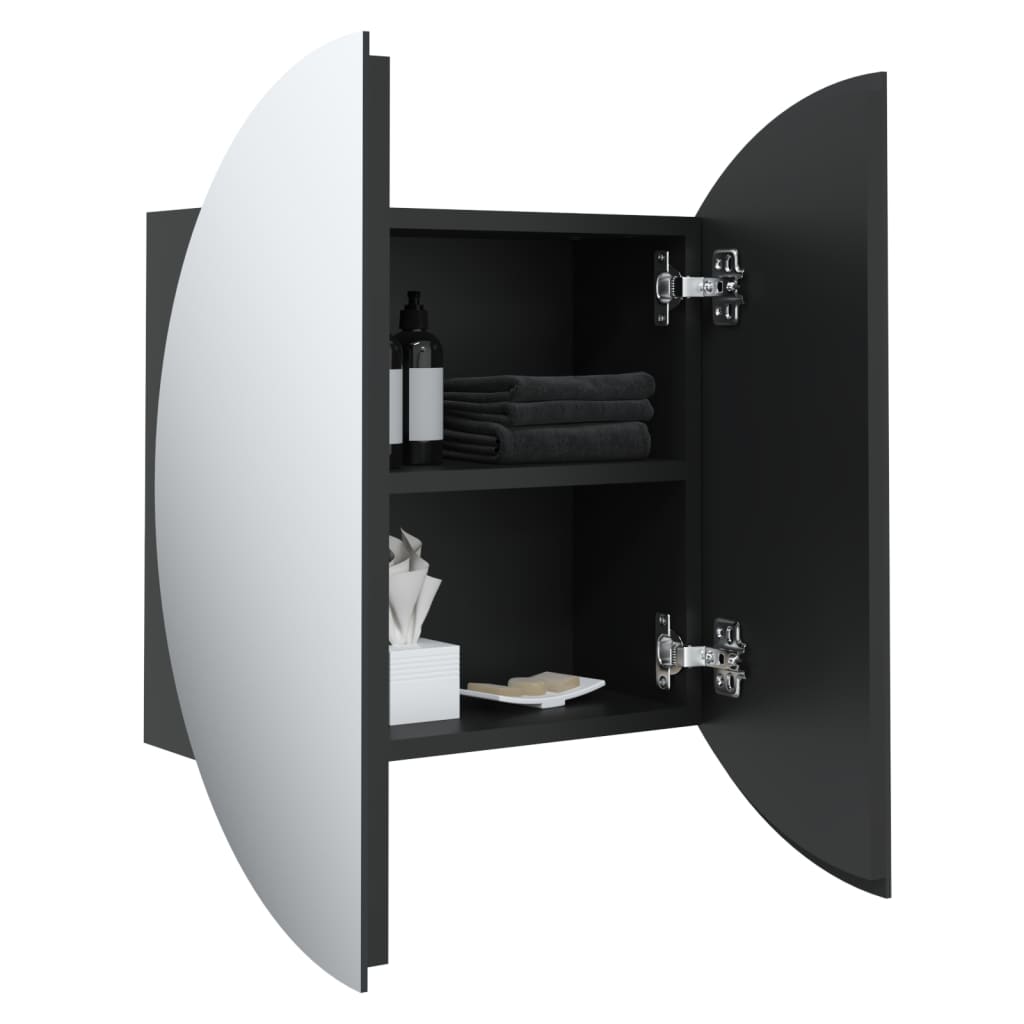 vidaXL Badrumsskåp med rund spegel och LED svart 40x40x17,5 cm