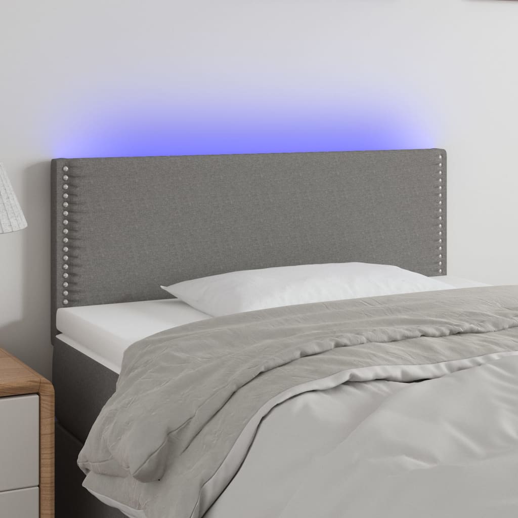 vidaXL Sänggavel LED mörkgrå 100x5x78/88 cm tyg