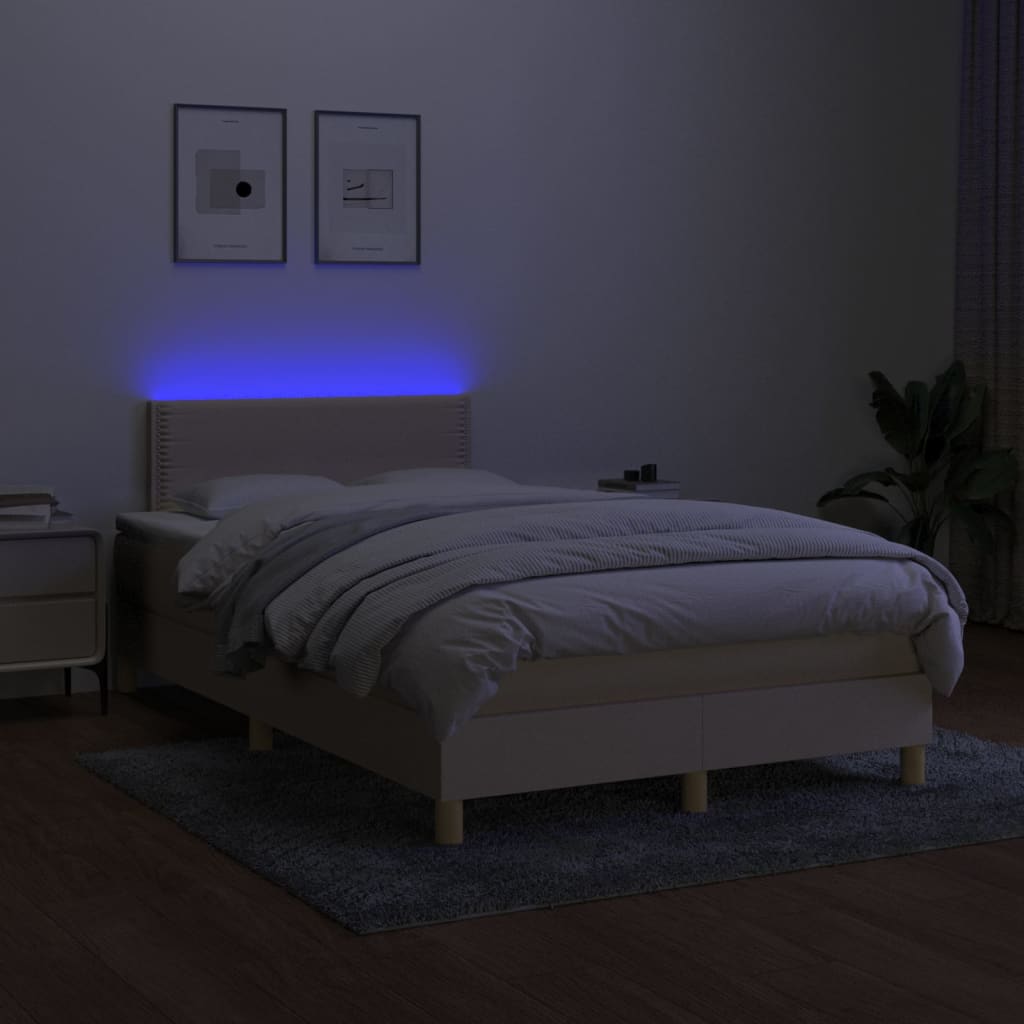 vidaXL Ramsäng med madrass & LED gräddvit 120x200 cm tyg