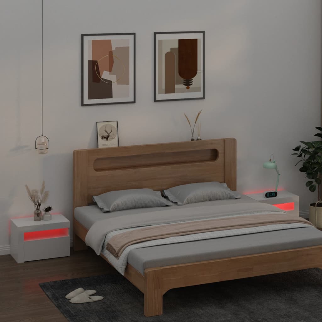 vidaXL Sängbord med LEDs 2 st vit högglans 60x35x40 cm