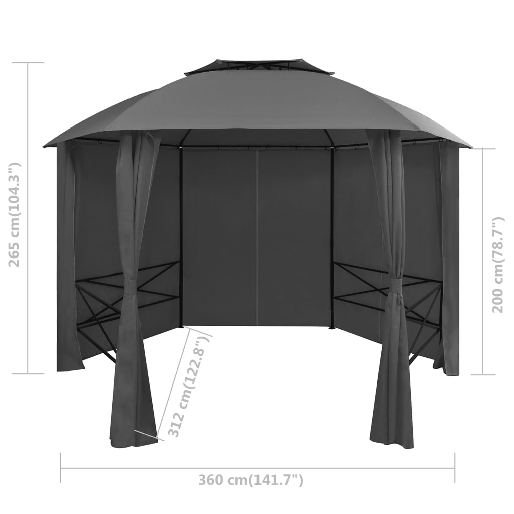 vidaXL Paviljong med draperier hexagonal 360x265 cm