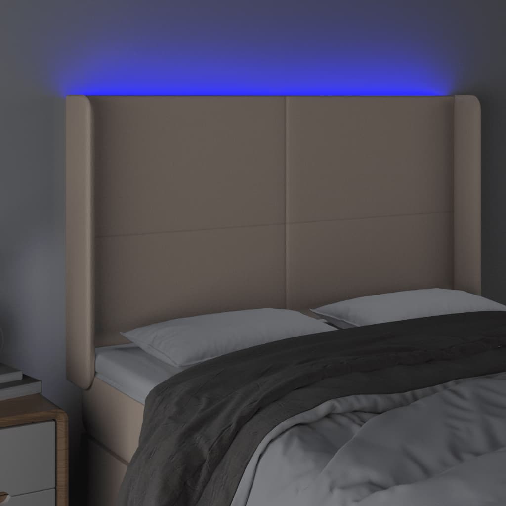 vidaXL Sänggavel LED cappuccino 147x16x118/128 cm konstläder