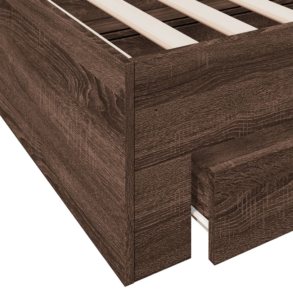 vidaXL Sängram med lådor brun ek 90x190 cm konstruerat trä