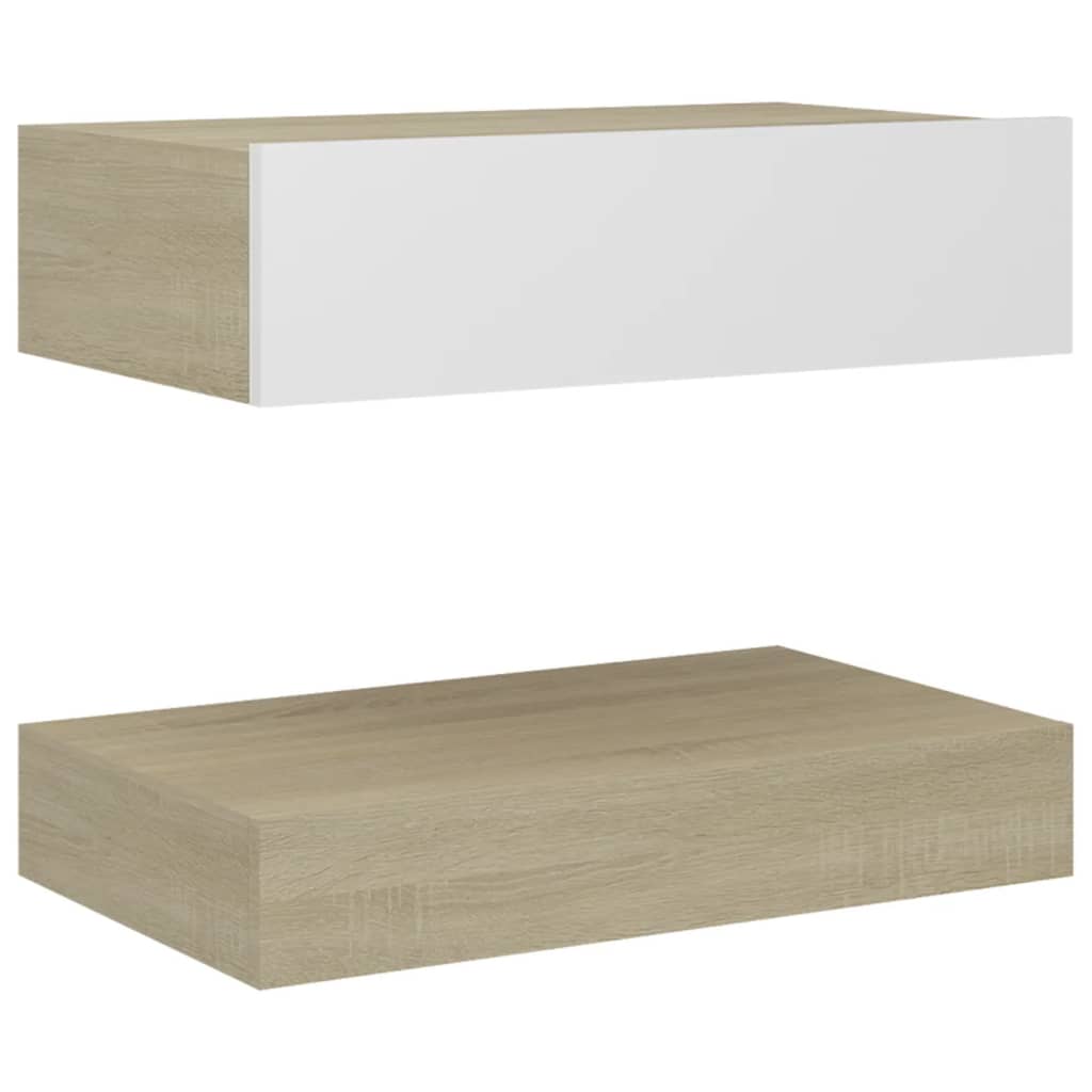 vidaXL Sängbord 2 st vit och sonoma-ek 60x35 cm konstruerat trä