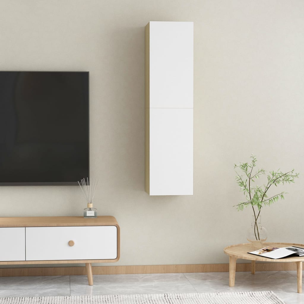 vidaXL TV-skåp 2 st vit och sonoma-ek 30,5x30x60 cm konstruerat trä