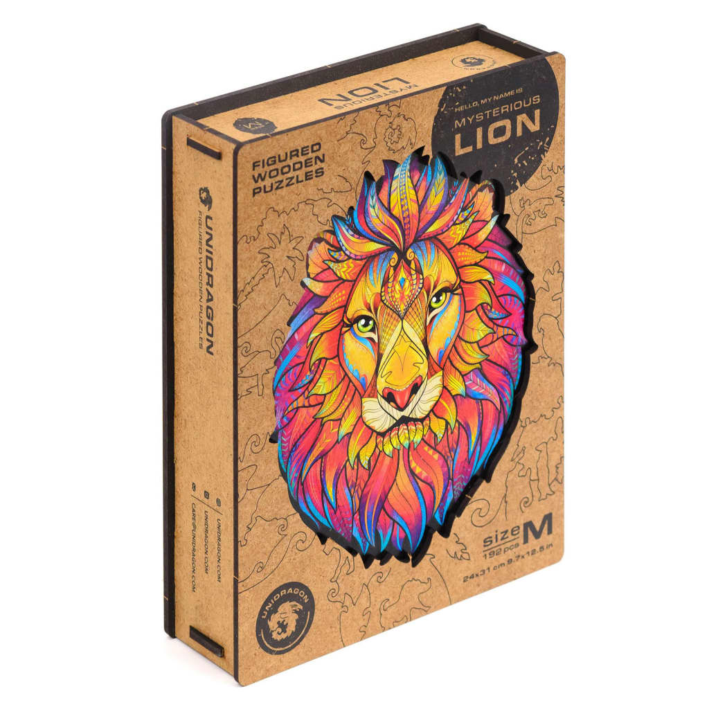 UNIDRAGON Pussel trä 192 bitar Mysterious Lion medium 24x31 cm