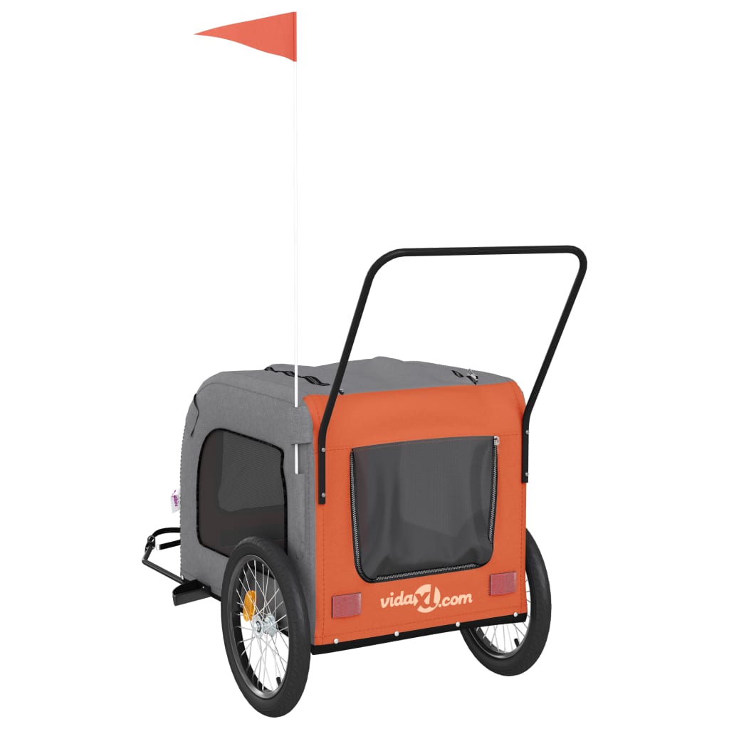 vidaXL Cykelvagn för djur orange och grå oxfordtyg och järn