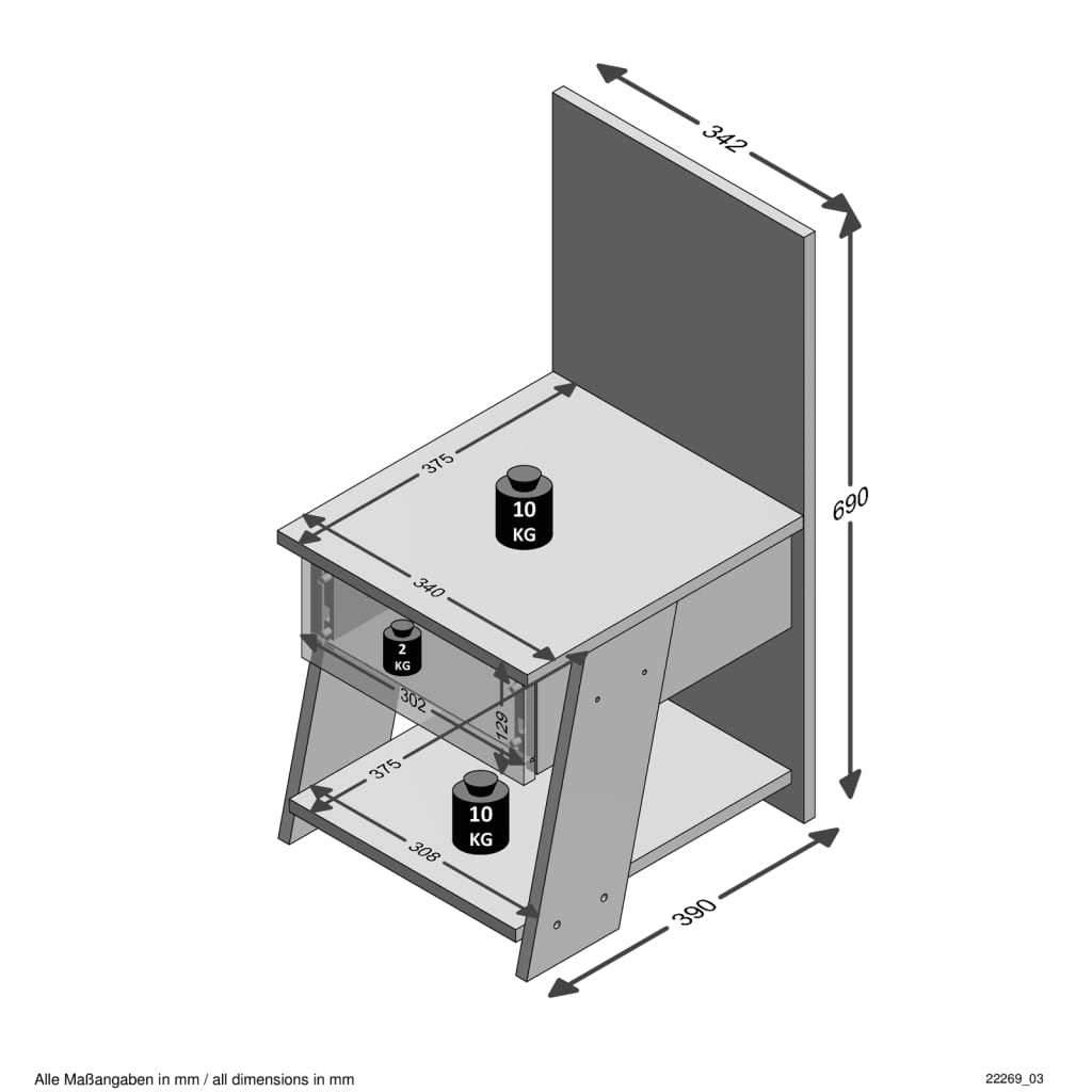 FMD Sängbord med 1 låda 34,2x39x69 cm sandek