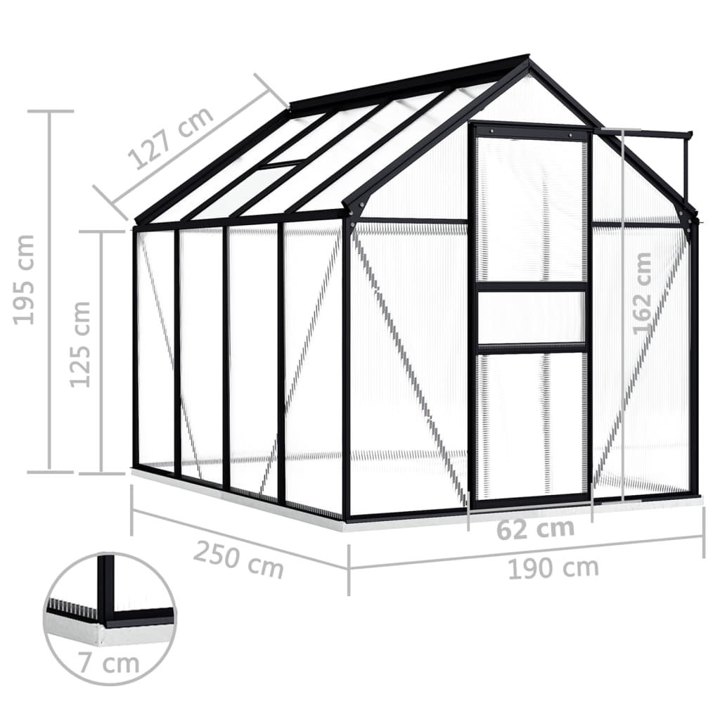 vidaXL Växthus med basram antracit aluminium 4,75 m²