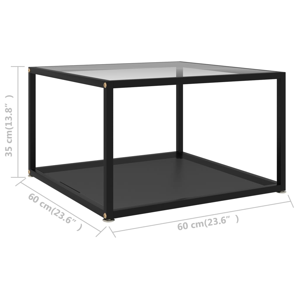 vidaXL Soffbord transparent och svart 60x60x35 cm härdat glas