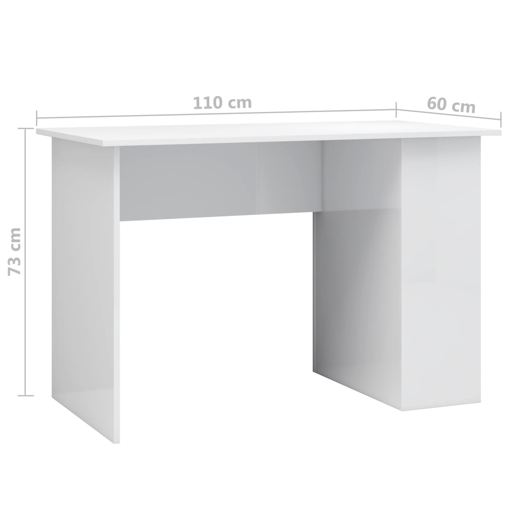 vidaXL Skrivbord vit högglans 110x60x73 cm konstruerat trä