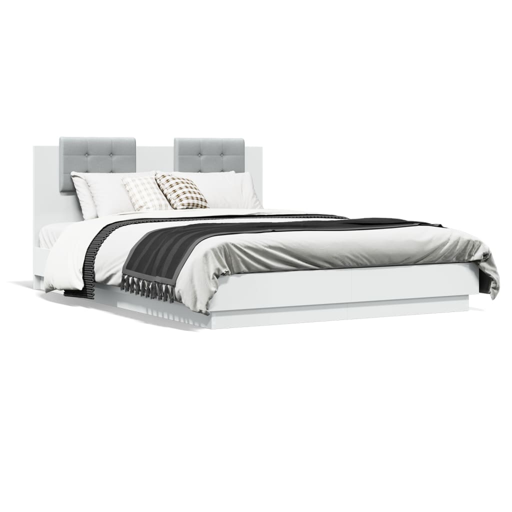 vidaXL Sängram med huvudgavel och LEDs vit 120x200 cm