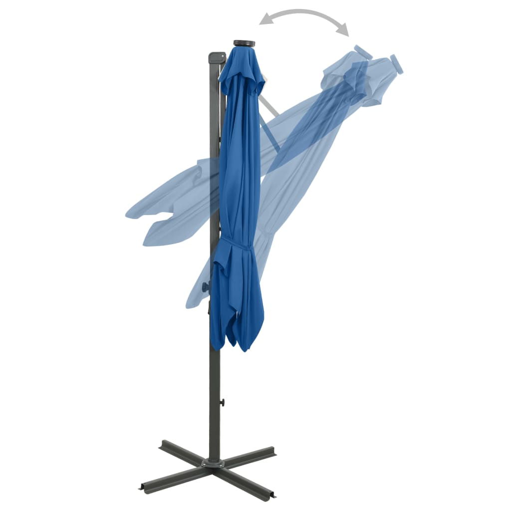 vidaXL Frihängande parasoll med stång och LED azurblå 250 cm