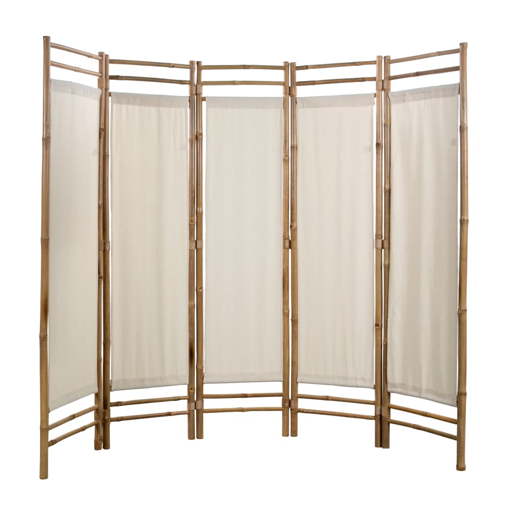 vidaXL Rumsavdelare 5 paneler hopfällbar bambu och kanvas 200 cm