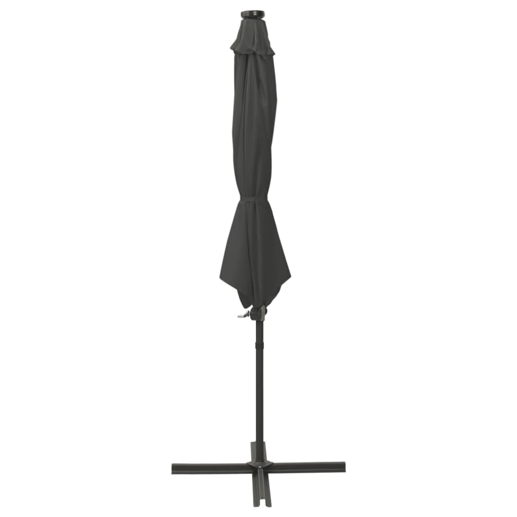 vidaXL Frihängande parasoll med stång och LED antracit 300 cm
