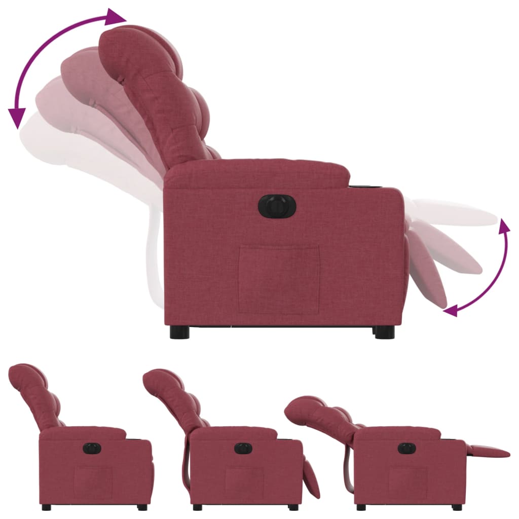 vidaXL Elektrisk reclinerfåtölj med uppresningshjälp vinröd tyg