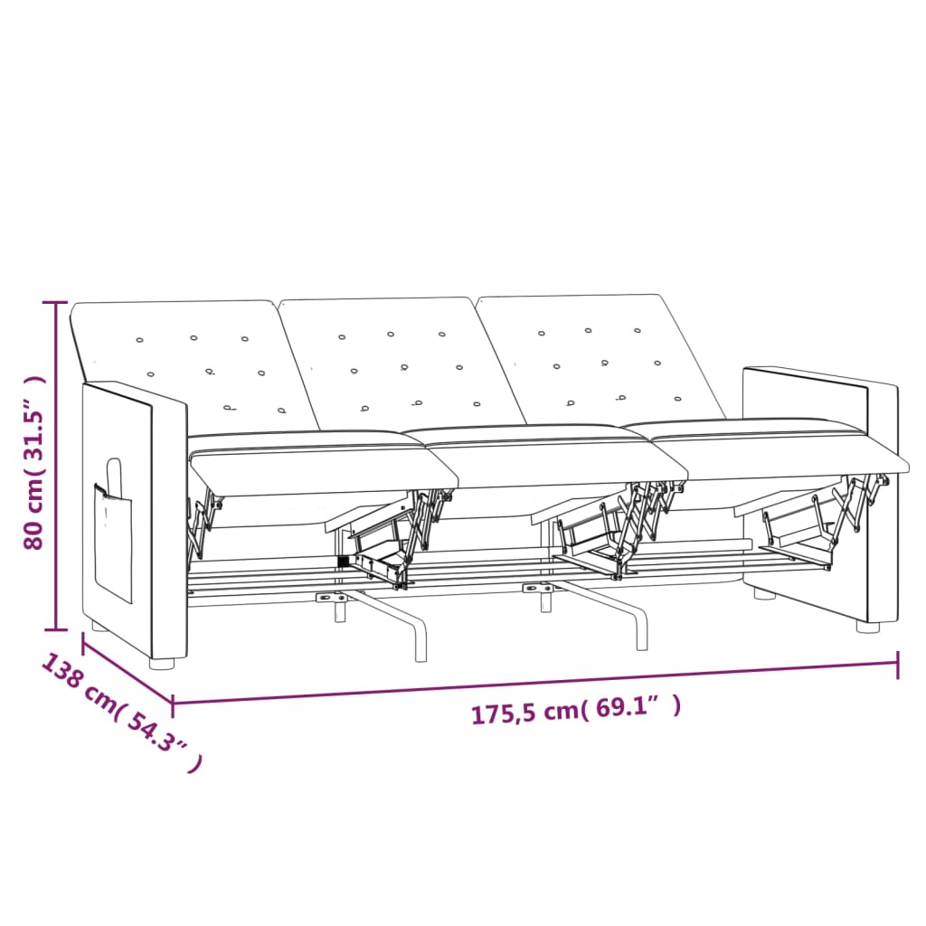 vidaXL 3-sits reclinerfåtölj vinröd tyg