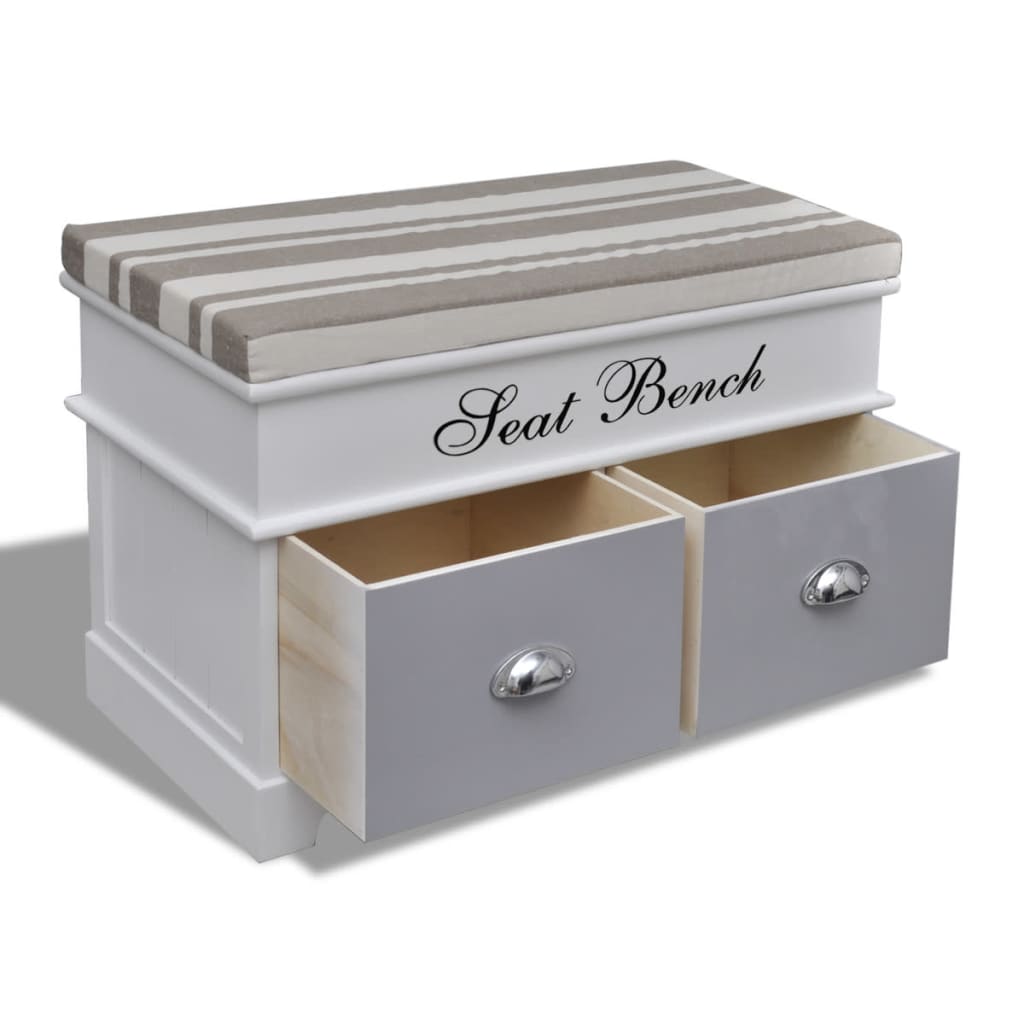 vidaXL Hallbänk vit med grå dyna 2 lådor