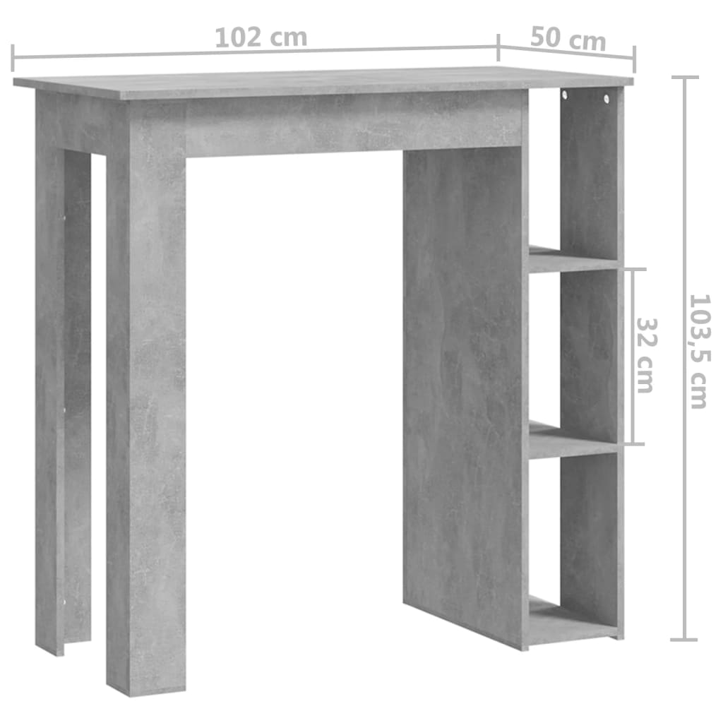 vidaXL Barbord med hylla betonggrå 102x50x103,5 cm konstruerat trä