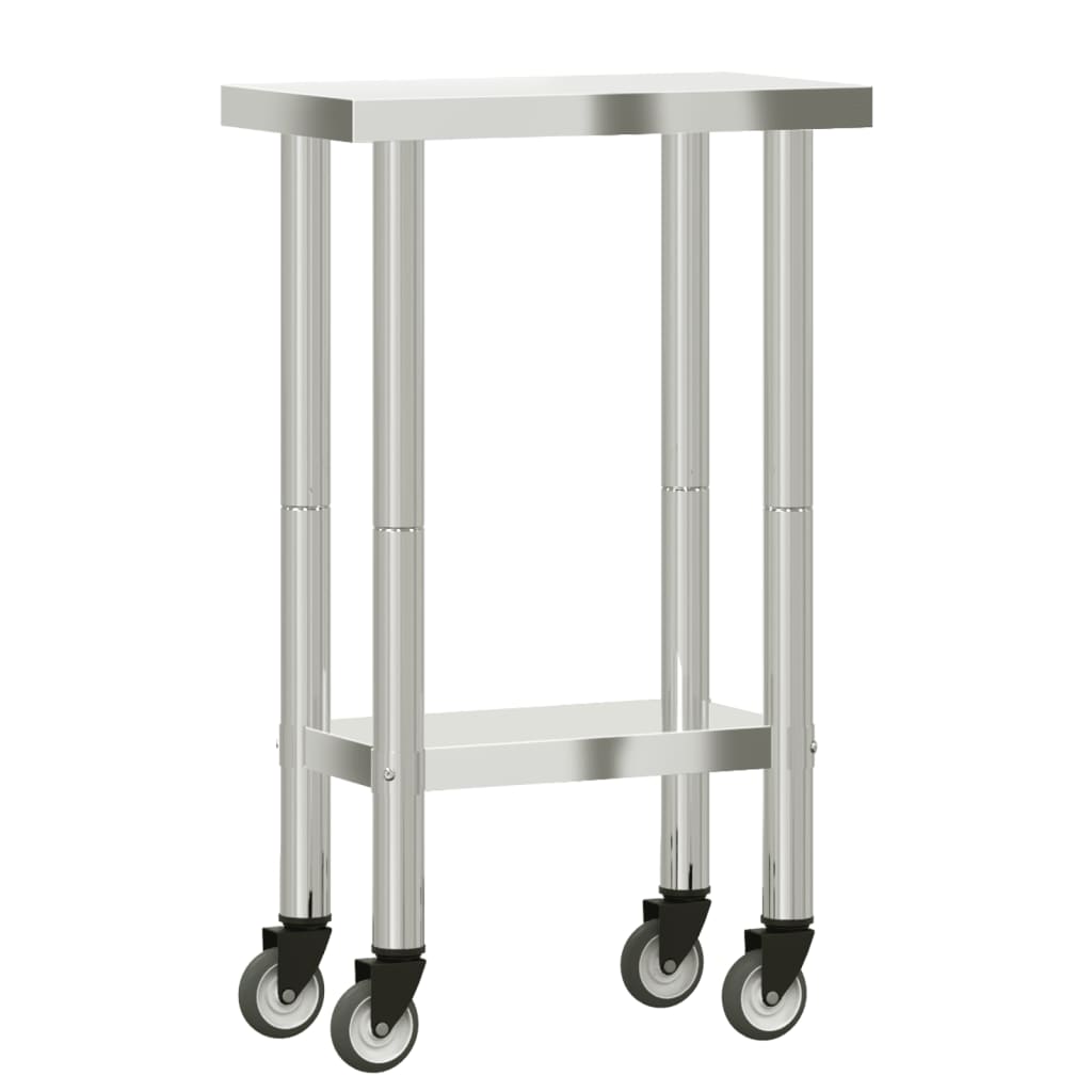 vidaXL Arbetsbord med hjul 55x30x85 cm rostfritt stål