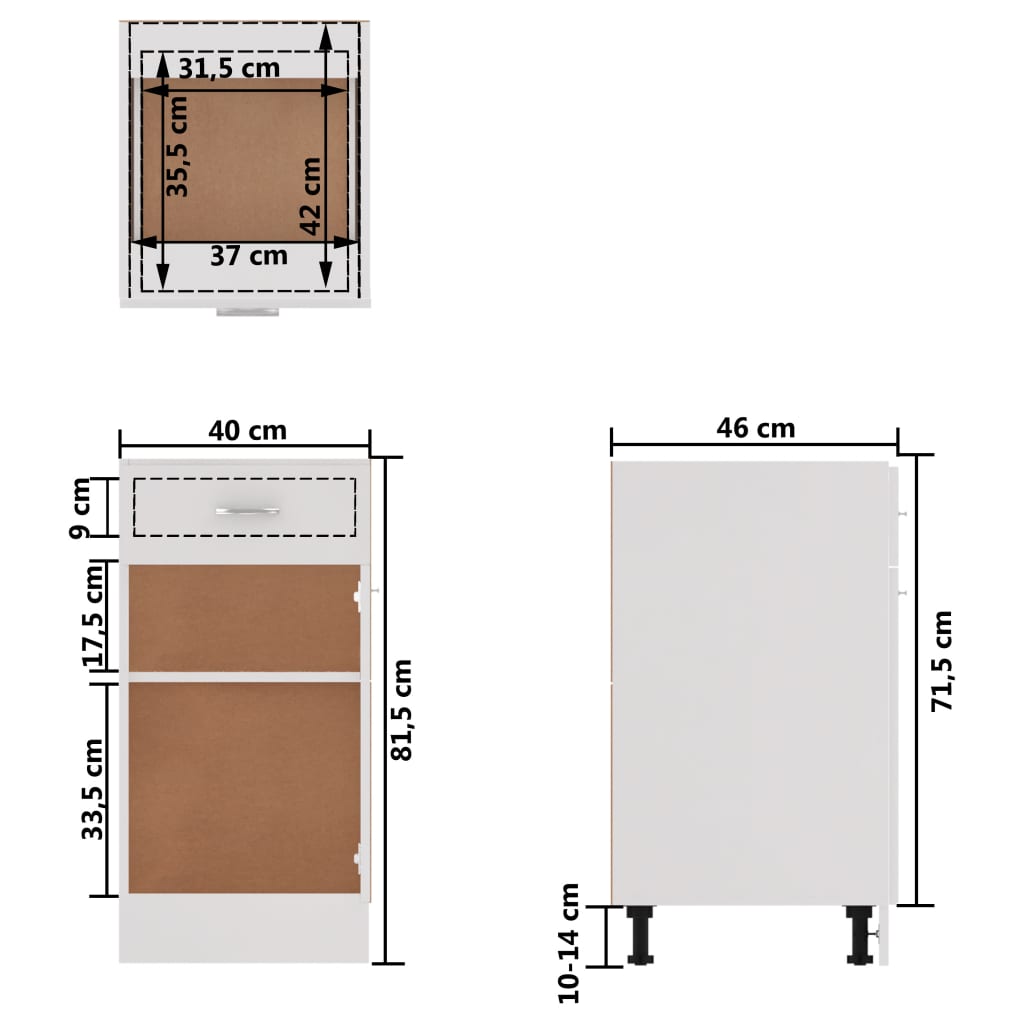 vidaXL Underskåp med låda vit 40x46x81,5 cm spånskiva