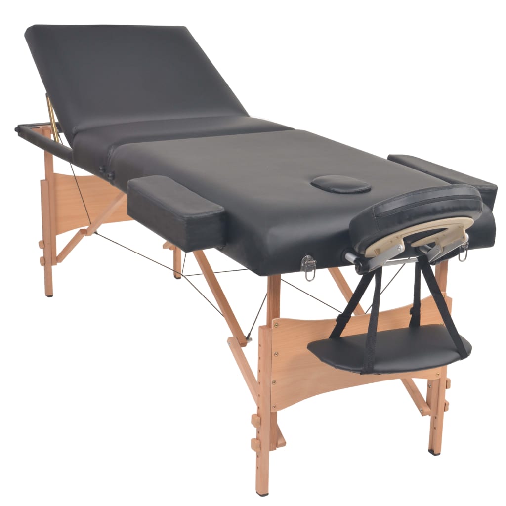 vidaXL Hopfällbar massagebänk 3 sektioner och pall 10 cm tjock svart