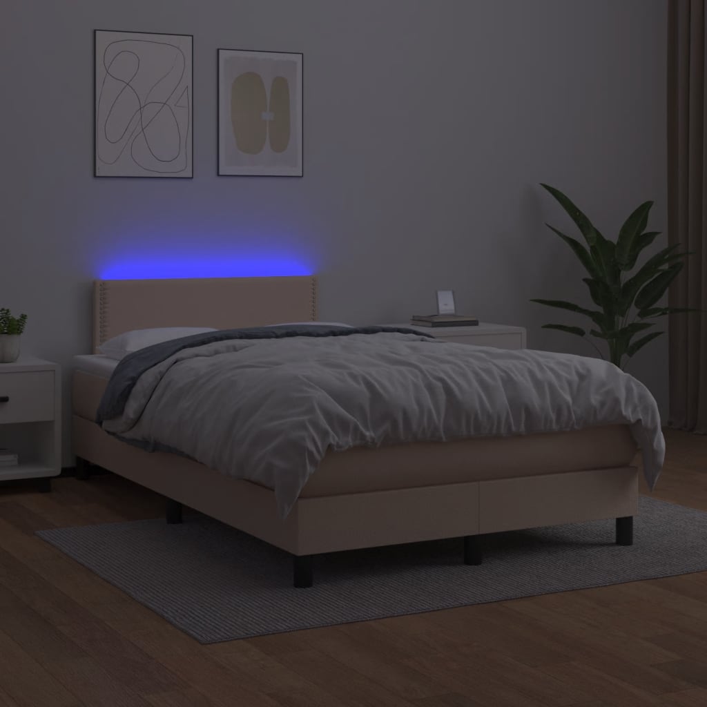 vidaXL Ramsäng med madrass & LED cappuccino 120x190 cm konstläder