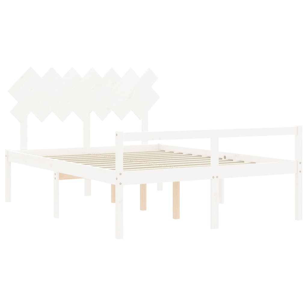 vidaXL Sängram med sänggavel vit 140x190 cm massivt trä