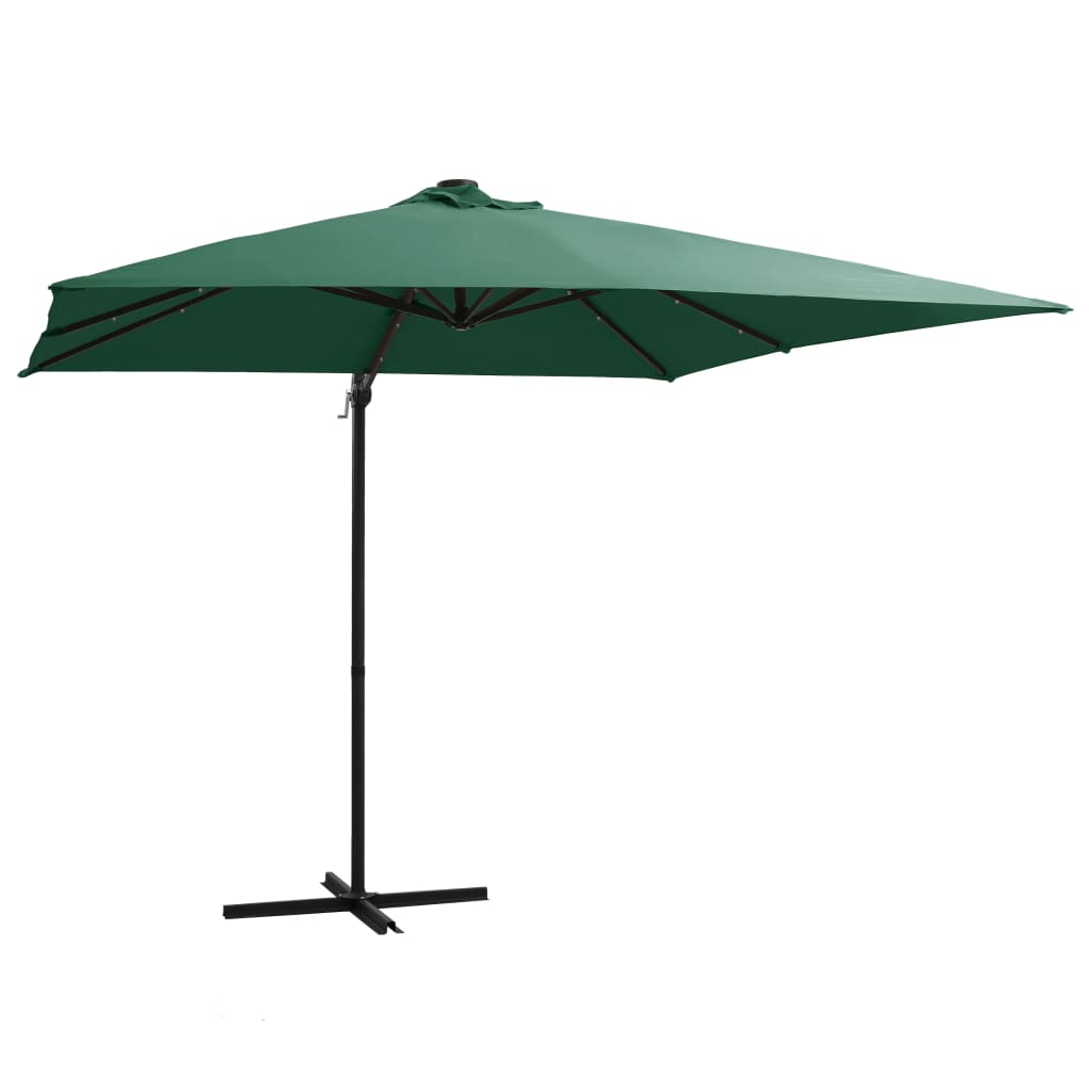 vidaXL Frihängande parasoll med LED och stålstång 250x250 cm grön