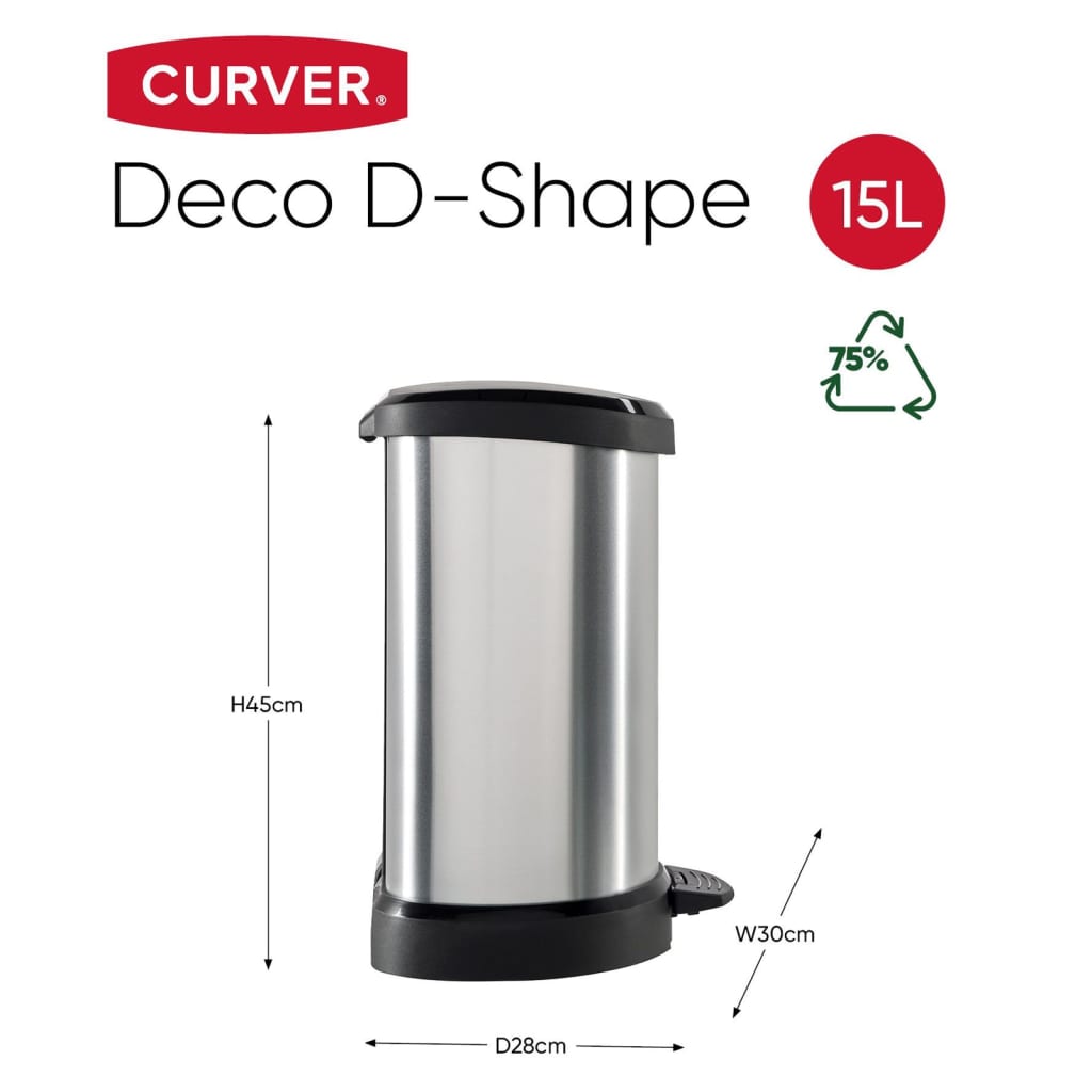 Curver Pedalhink Deco D-formad 15L silver