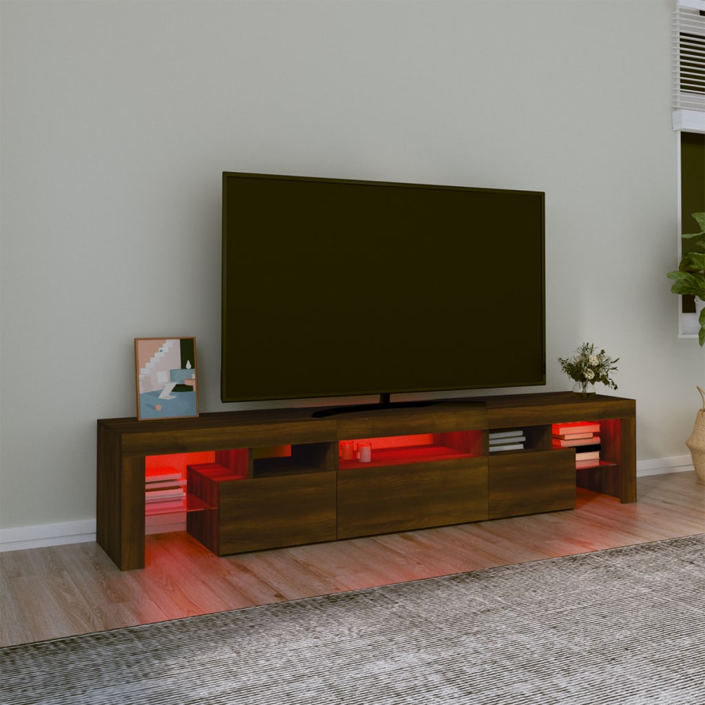 vidaXL Tv-bänk med LED-belysning brun ek 200x36,5x40 cm