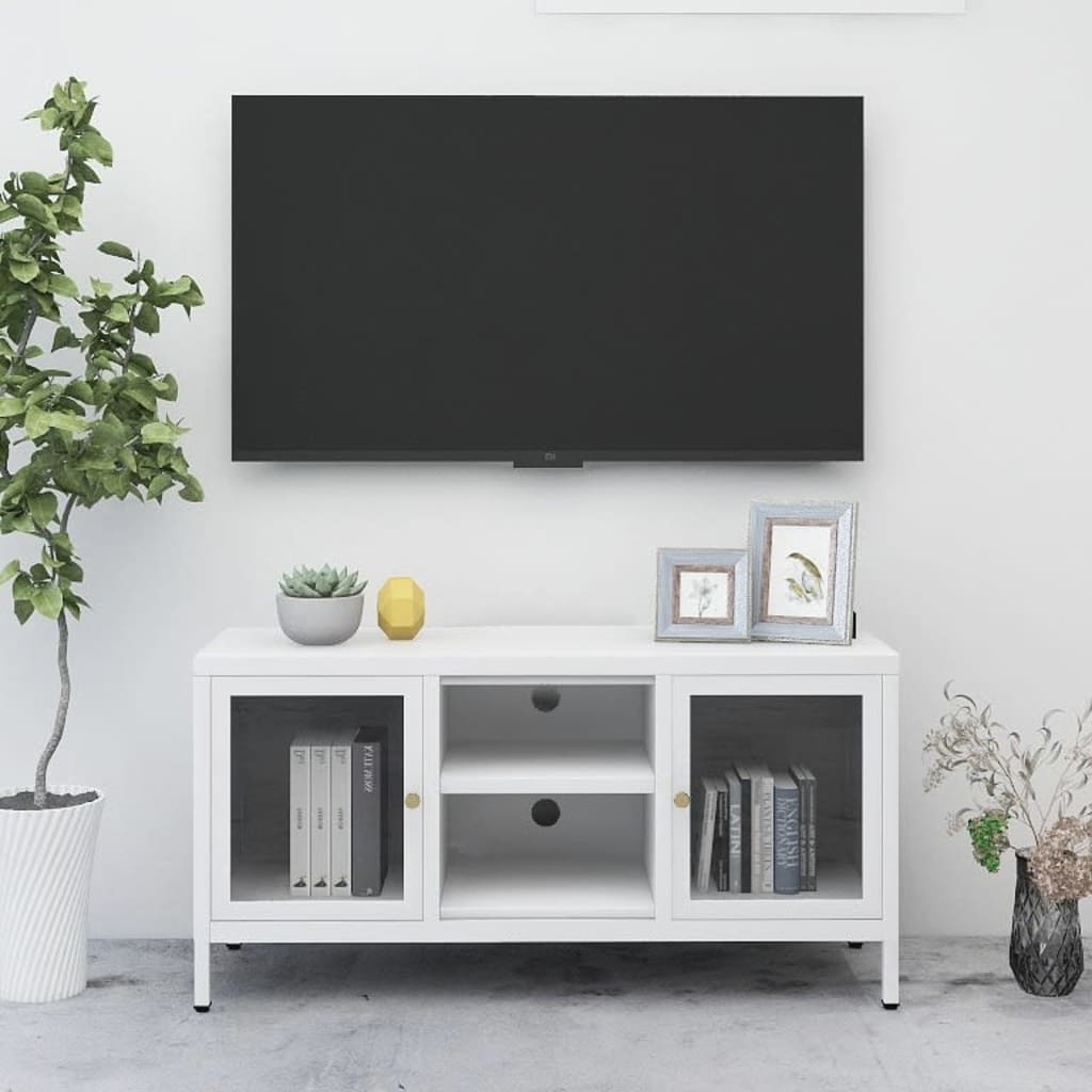 vidaXL TV-bänk vit 105x35x52 cm stål och glas