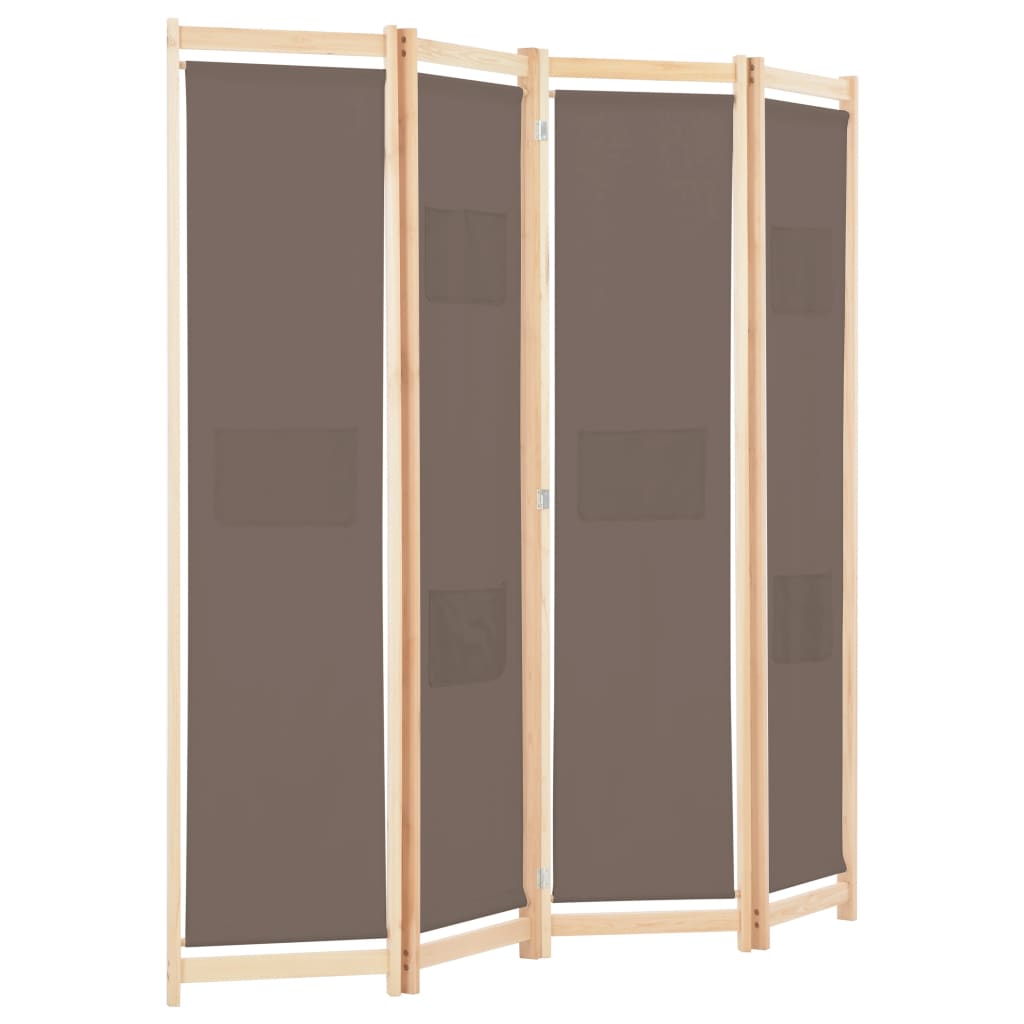 vidaXL Rumsavdelare 4 paneler 160x170x4 cm brun tyg