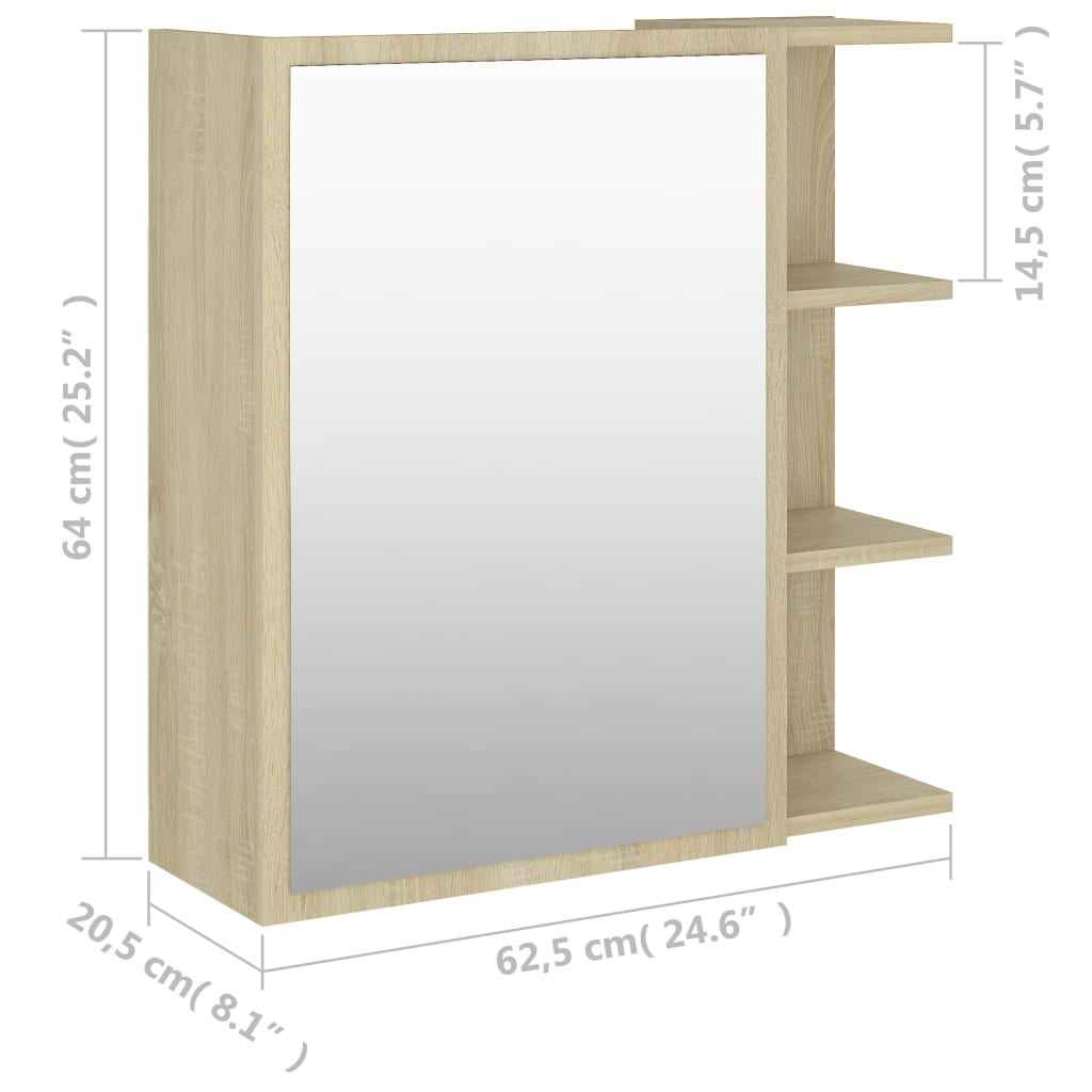 vidaXL Spegelskåp för badrum sonoma-ek 62,5x20,5x64 cm konstruerat trä