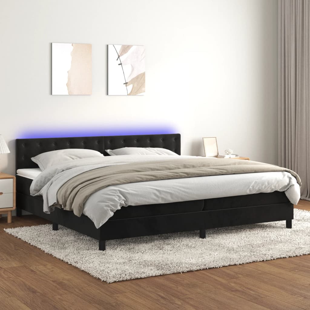 vidaXL Ramsäng med madrass & LED svart 200x200 cm sammet