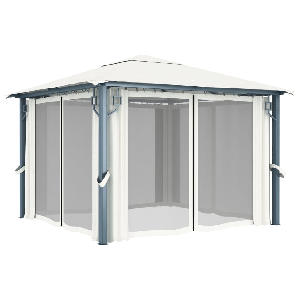 vidaXL Paviljong med draperier 300x300 cm gräddvit aluminium
