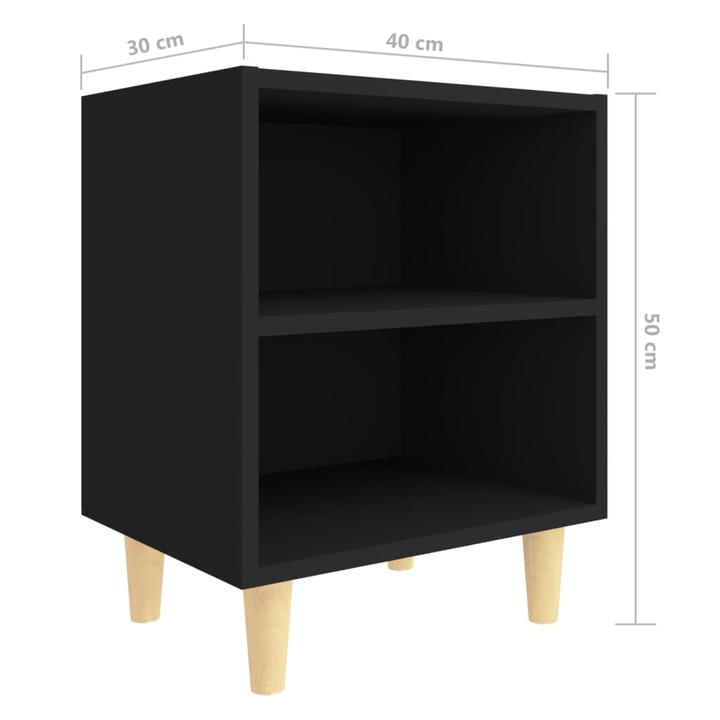 vidaXL Sängbord med massiva ben 2 st svart 40x30x50 cm