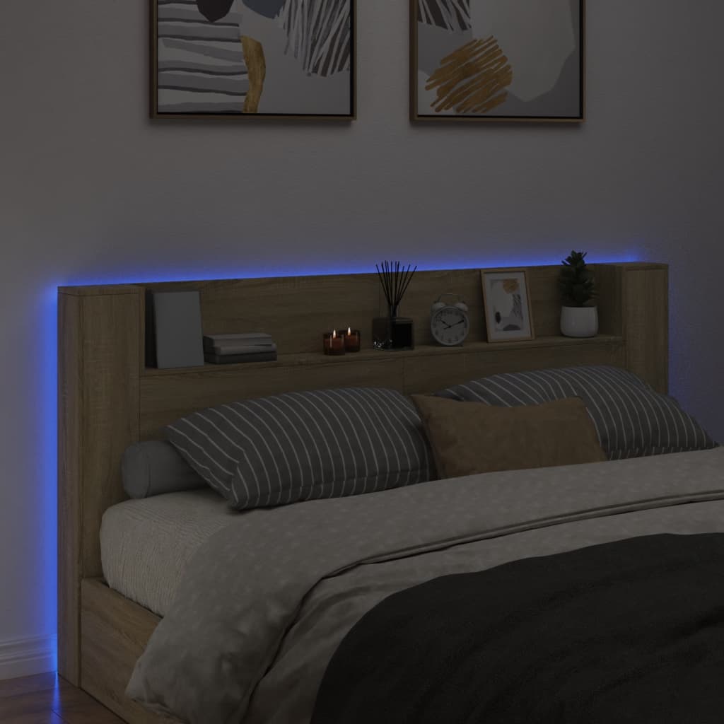vidaXL Sänggavel med LED sonoma-ek 200x16,5x103,5 cm
