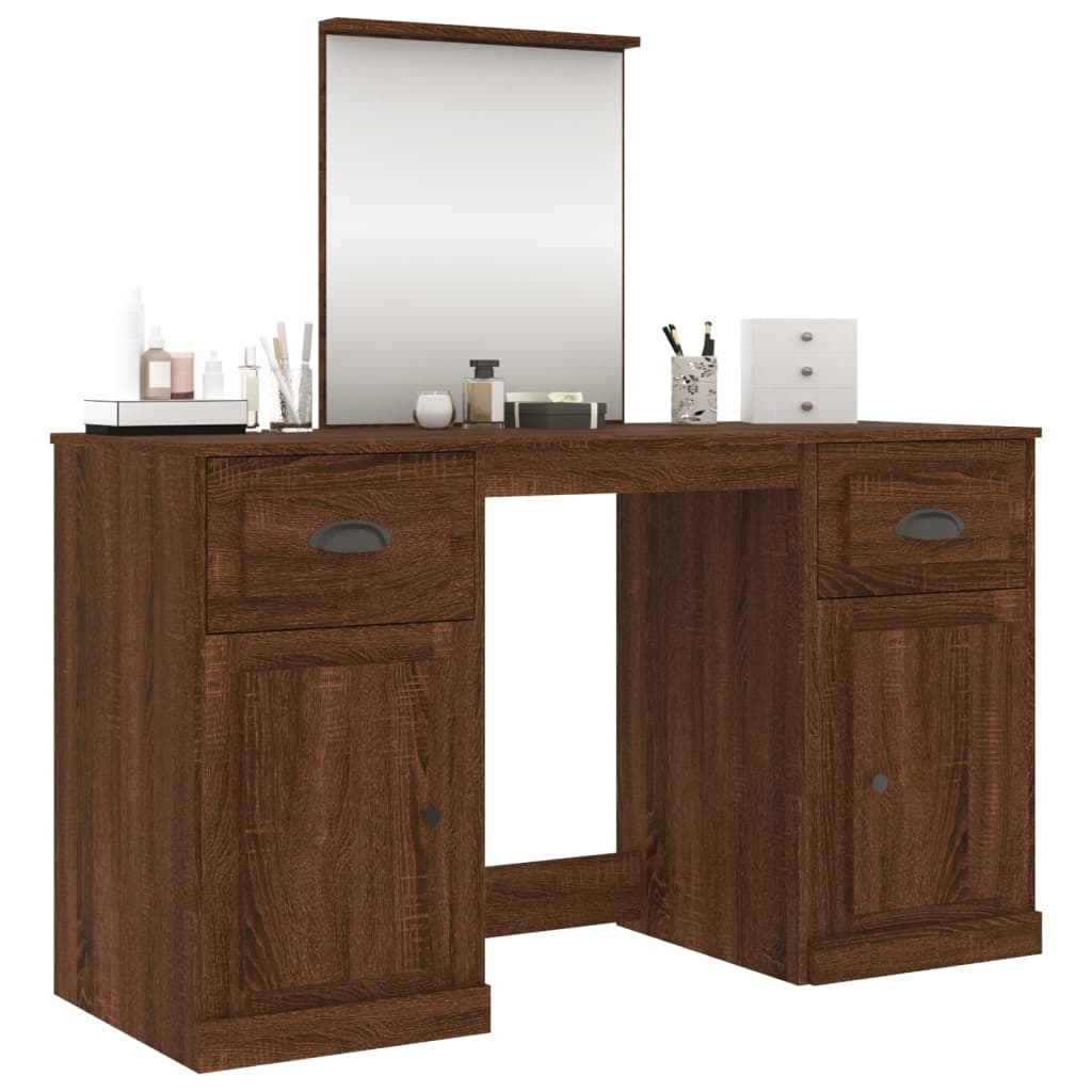 vidaXL Sminkbord med spegel brun ek 130x50x132,5 cm