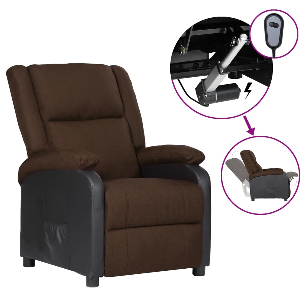 vidaXL Elektrisk reclinerfåtölj mörkbrun konstläder och tyg