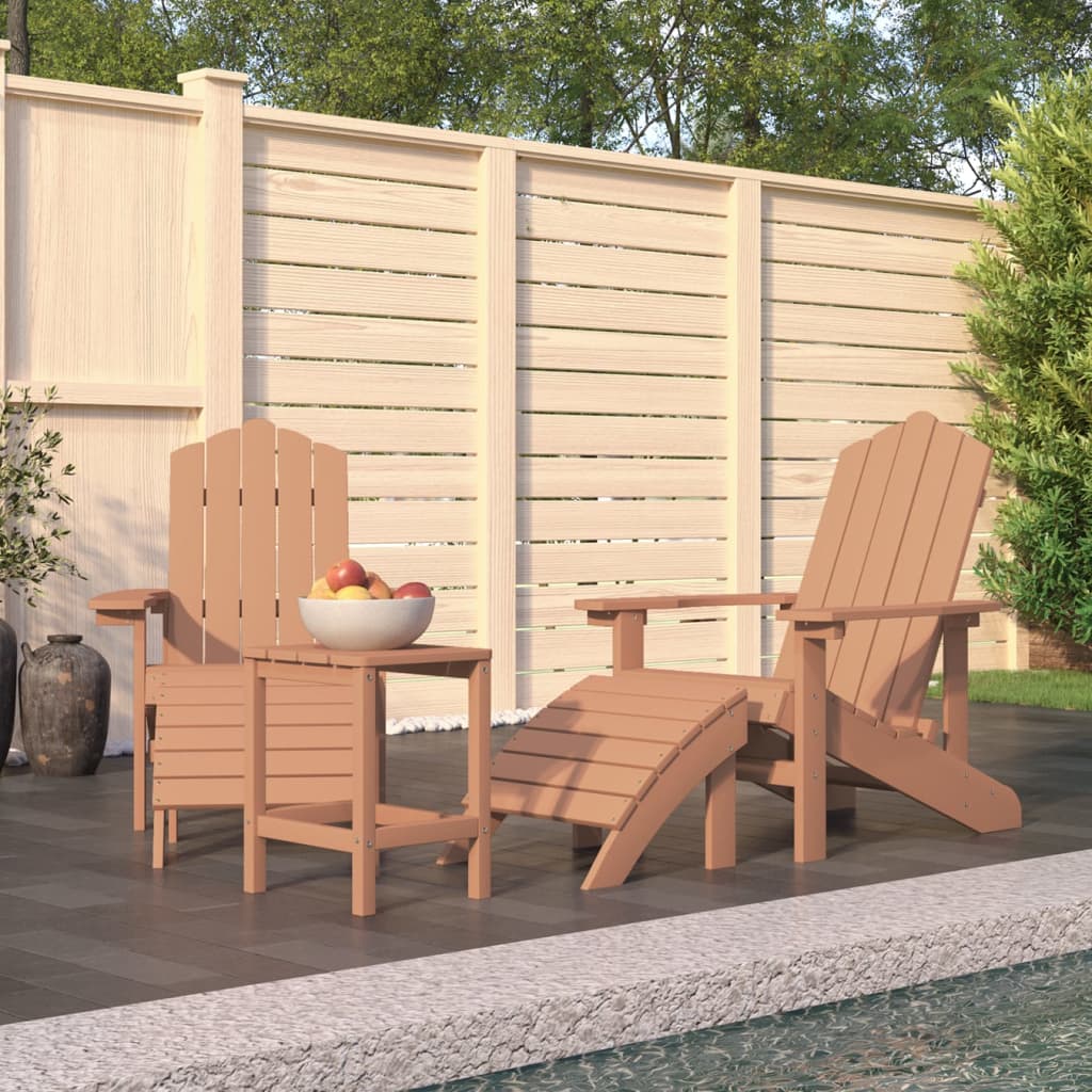 vidaXL Däckstolar för trädgården med pall och bord HDPE brun