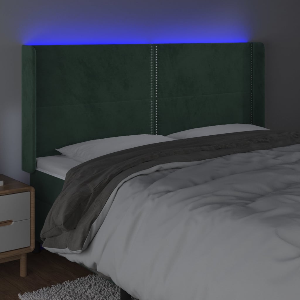 vidaXL Sänggavel LED mörkgrön 203x16x118/128 cm sammet