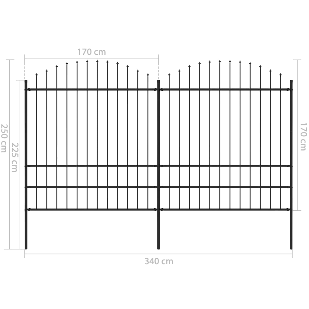 vidaXL Trädgårdsstaket med spjuttopp stål (1,75-2)x3,4 m svart